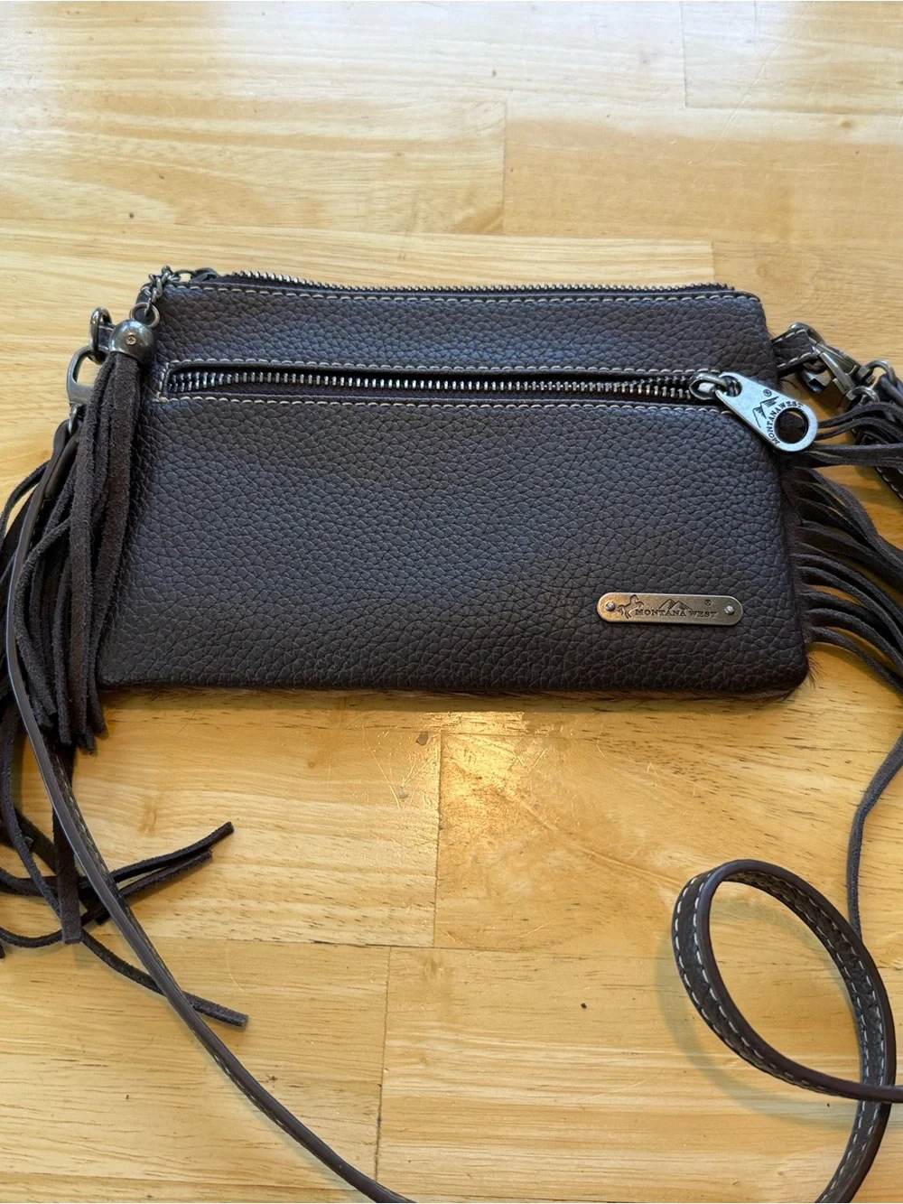 Montana West Brown Haircalf Fringe Crossbody Bag